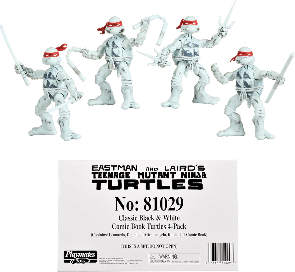 Playmates Toys Teenage Mutant Ninja Turtles Comic Book Figures - Black and White Edition with Comic Book
