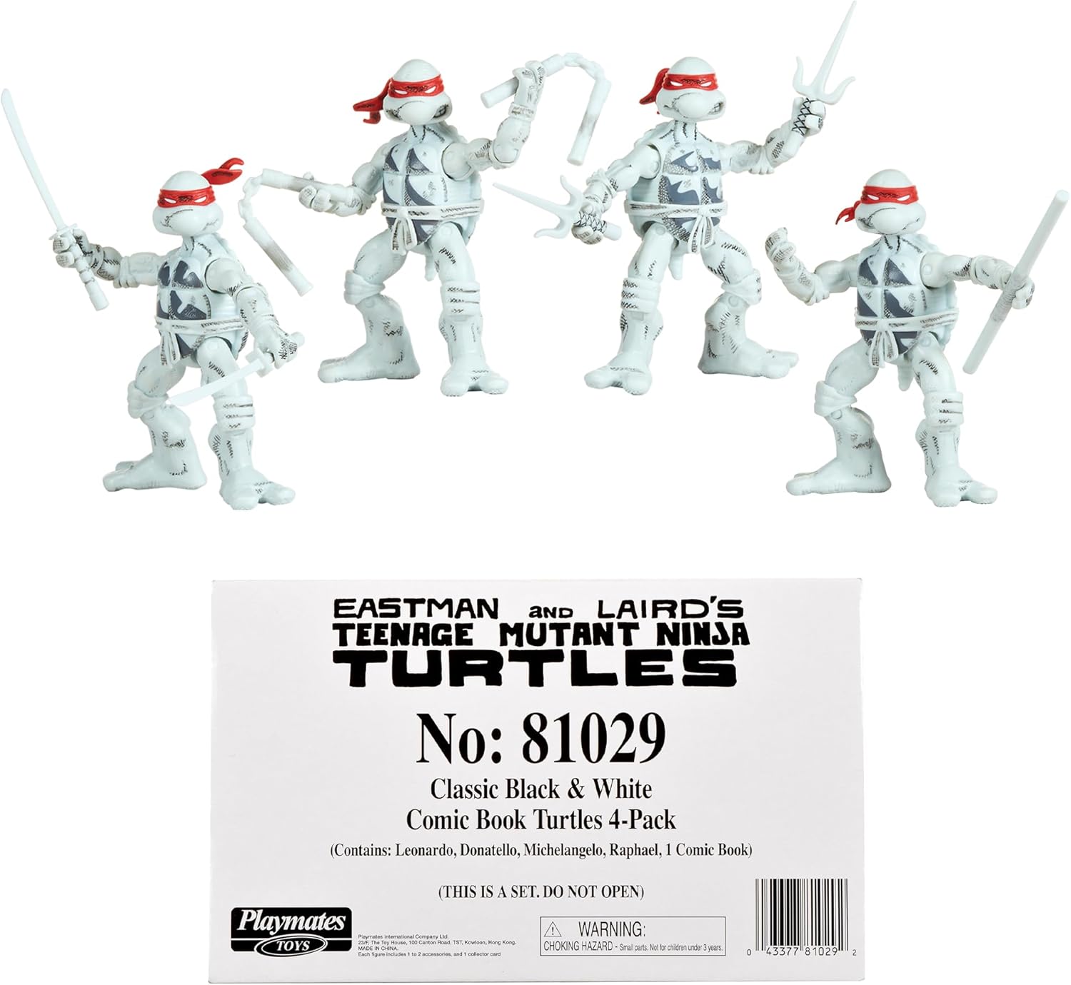 Playmates Toys Teenage Mutant Ninja Turtles Comic Book Figures - Black and White Edition with Comic Book
