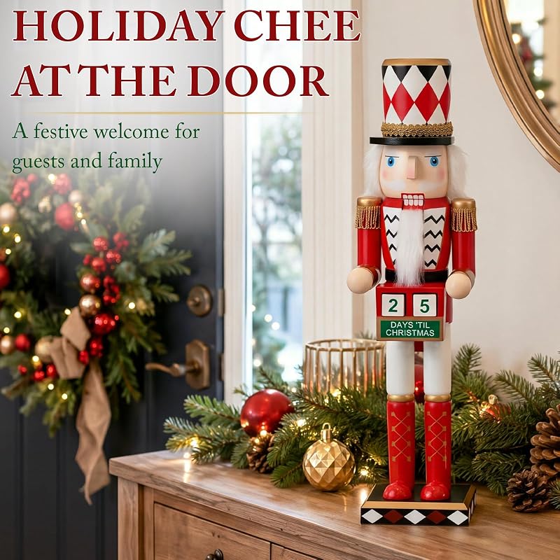 RattanView 15-inch Wooden Nutcracker Advent Calendar