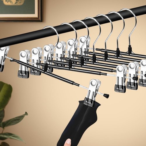 HUADYMEET 30-Pack 12-Inch Metal Pants Hangers - Heavy-Duty Non-Slip Clips for Jeans & Skirts | Black
