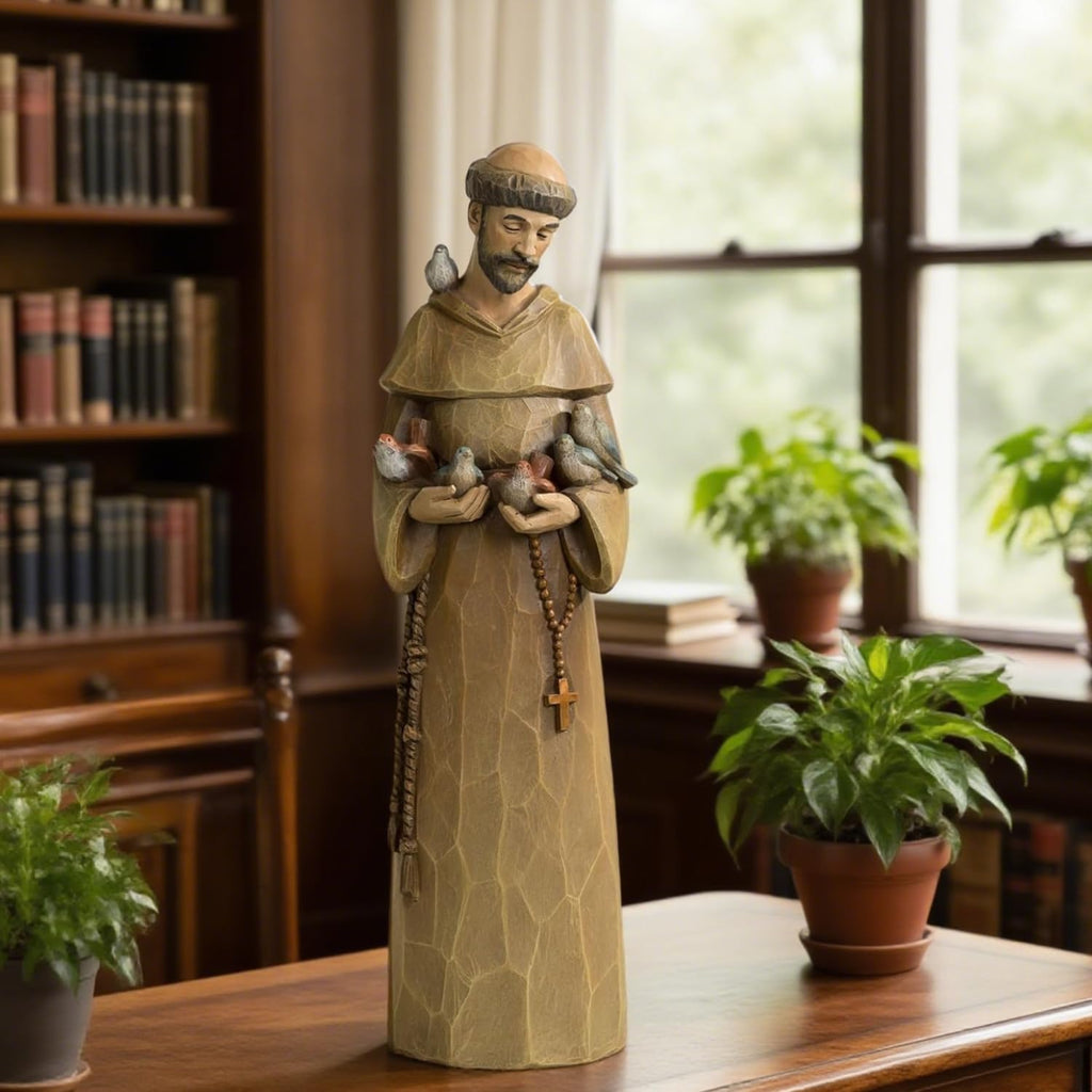 St. Francis Statue - 12 Inch Premium Resin Sculpture | Preaching to Birds, Perfect for Garden Decor
