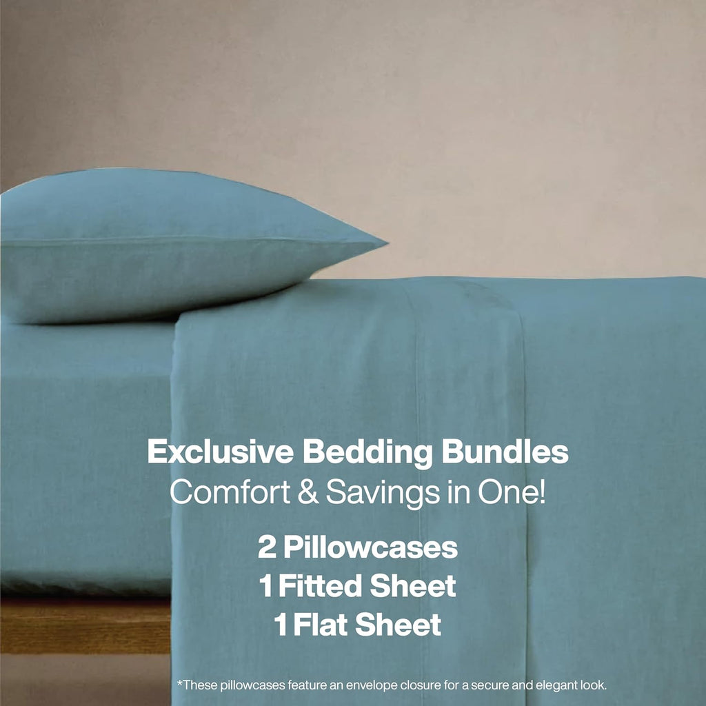 QUEENSBAY Queen Sheet Set - 4 Pieces Super Soft Microfiber with 16-Inch Deep Pocket | Cooling & Wrinkle-Free Aqua Blue Bedding