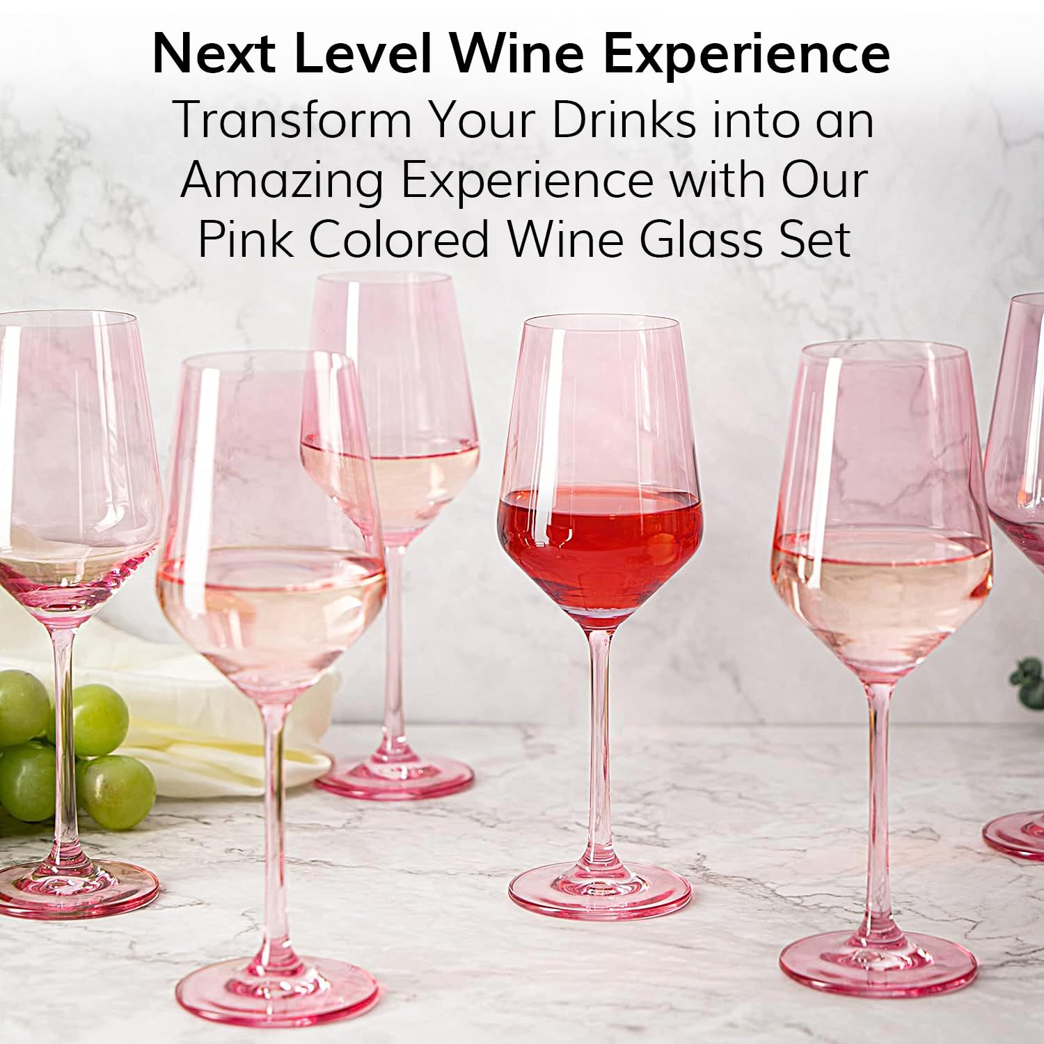 Pink Wine Glasses Stemware Collection, 6-Pack, 14oz, Blush Hue, Elegant Tall Stems, Distinctive Gift, Vibrant Glass Set, Chic Tableware, Rosy Tint, Celebration Ready, Stylish Drinkware, Festive Charm