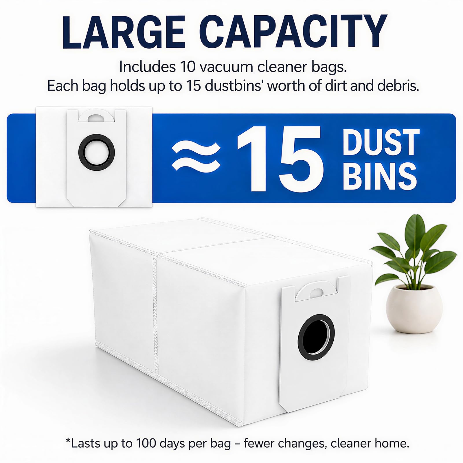 10 Pack 4.6 Liter Disposable Dust Bag Compatible with bObsweep Dustin & Orb-i Self-Emptying Robot Vacuum Replacement Parts Accessories, 10 Vacuum Bags
