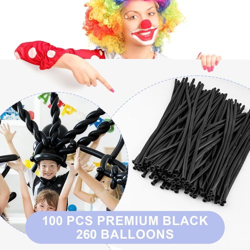260 PCS Black Balloons - Premium Long Skinny Latex for Twisting, Weddings & Birthday Parties