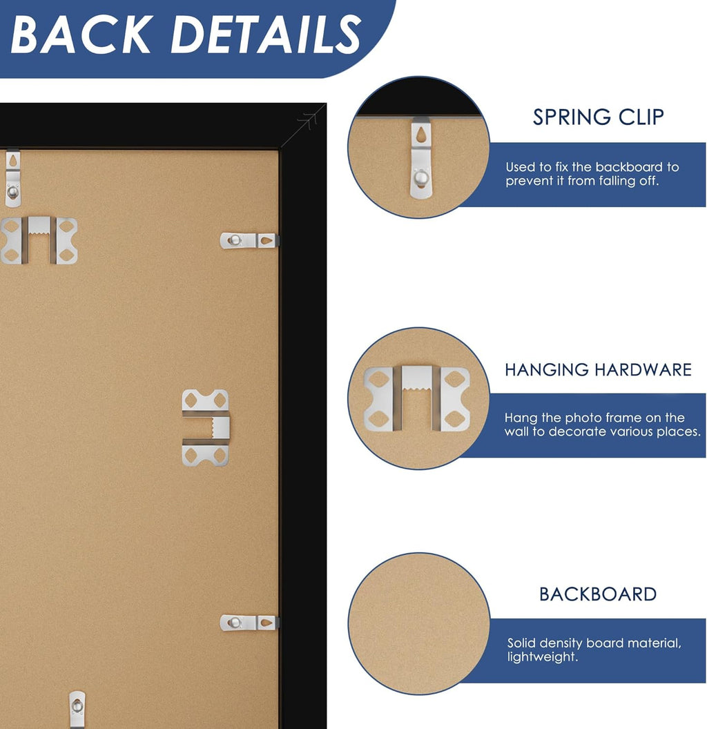 PEALSN 12x16 Picture Frame Set of 6 - Versatile Wall Mounting for 8.5x11 Photos, Black