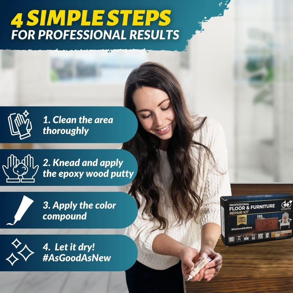 Coconix Floor & Furniture Repair Kit | Fix Scratches, Scuffs, and Dents on Hardwood Floors, Furniture, and Laminate Surfaces | Easy Application with Kneadable Putty