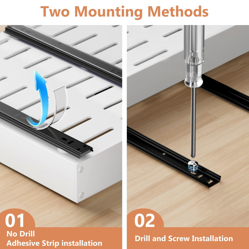 BUFOR 2 Pack Pull out Cabinet Organizer, Width (12"-19") Depth (17"-23"), with 3 Rails Adjustable Slide, Expandable Pullout Drawers for Cabinets, No Drill Adhesive Kitchen Drawers for Pantry Shelves