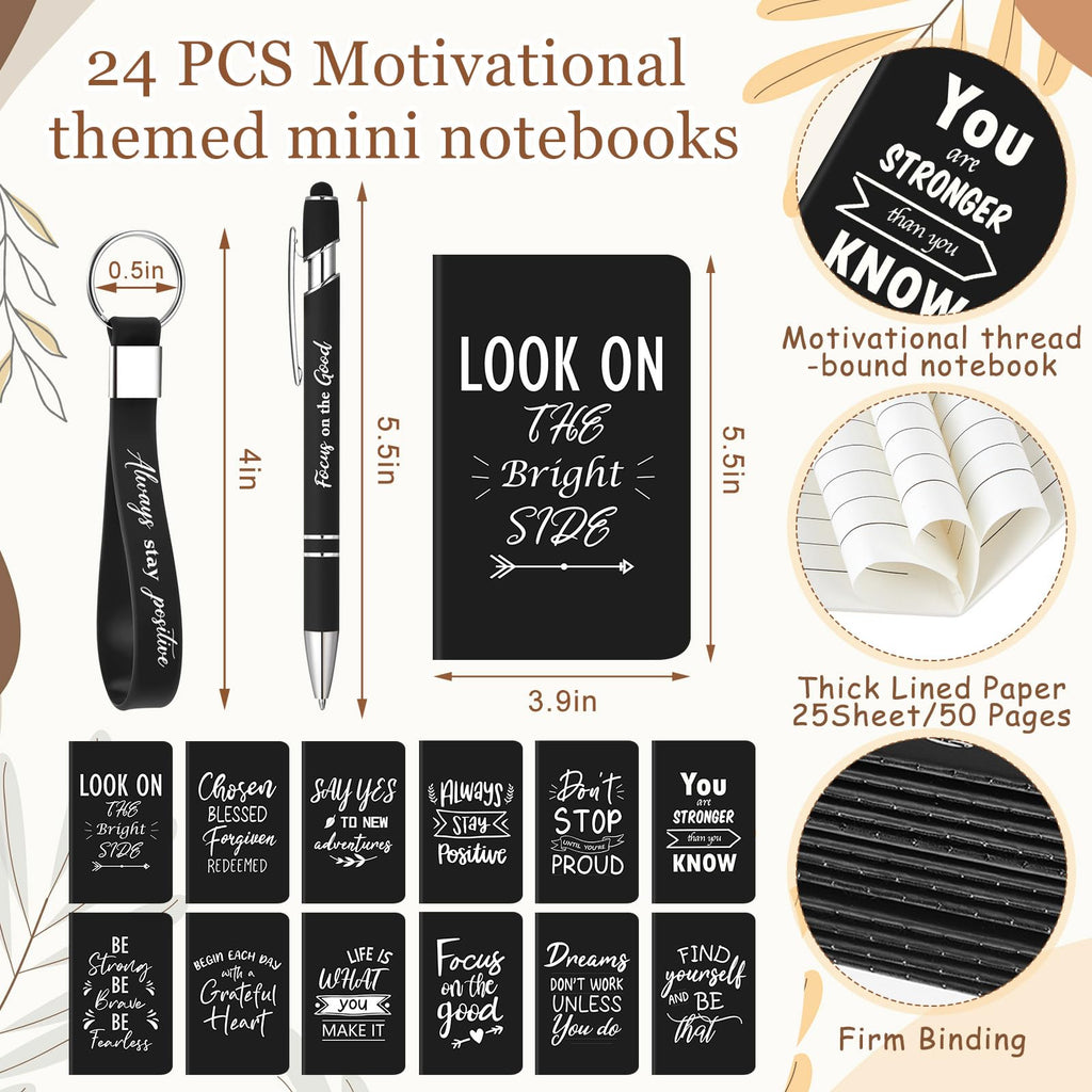 Hollowfly 24 Sets/96 Pcs Inspirational Gifts Bulk for Employee Recognition Appreciation, 24oz Plastic Cups Pens Notebooks Keychains Set, Gifts for Office School Teachers Staff Coworkers (Black)