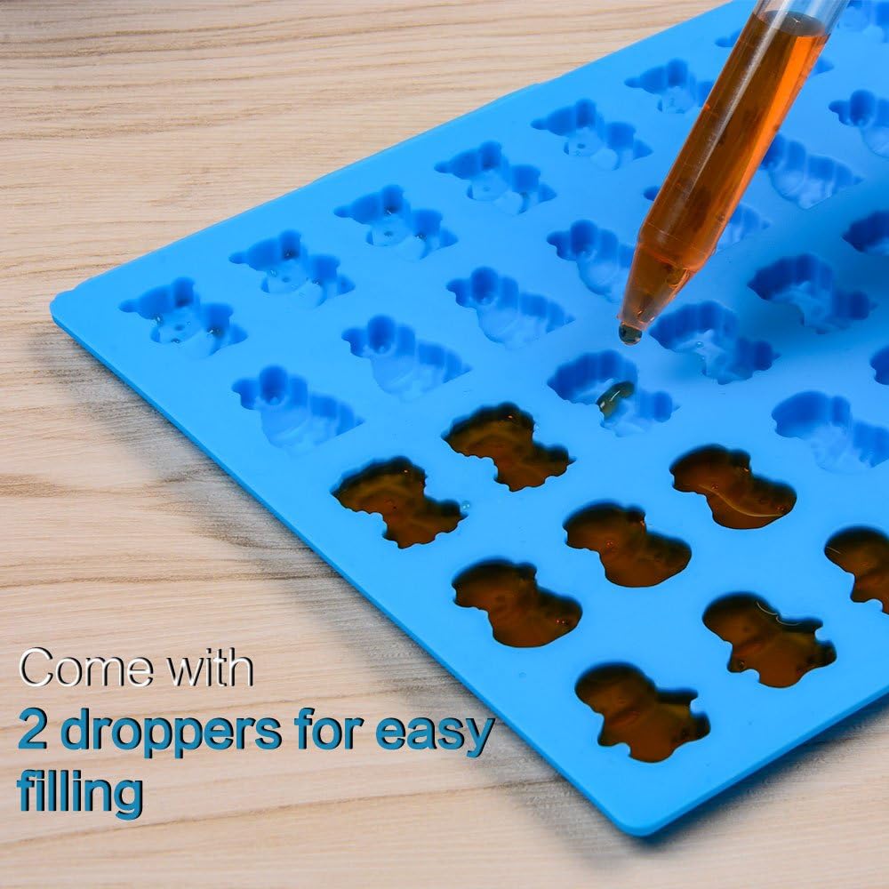 Silicone Candy Gummy Bear Molds - Premium 4-Pack with Bears, Frogs, Lions & More | Includes 2 Droppers
