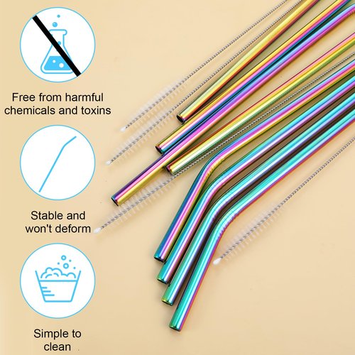8 Pcs Reusable Long Metal Straws for 40 oz Tumbler 12 inch Colorful Reusable Metal Straws with Cleaning Brush Stainless Steel Straws Long Reusable Colorful Bent Straw with 4 Pieces Cleaning Brush