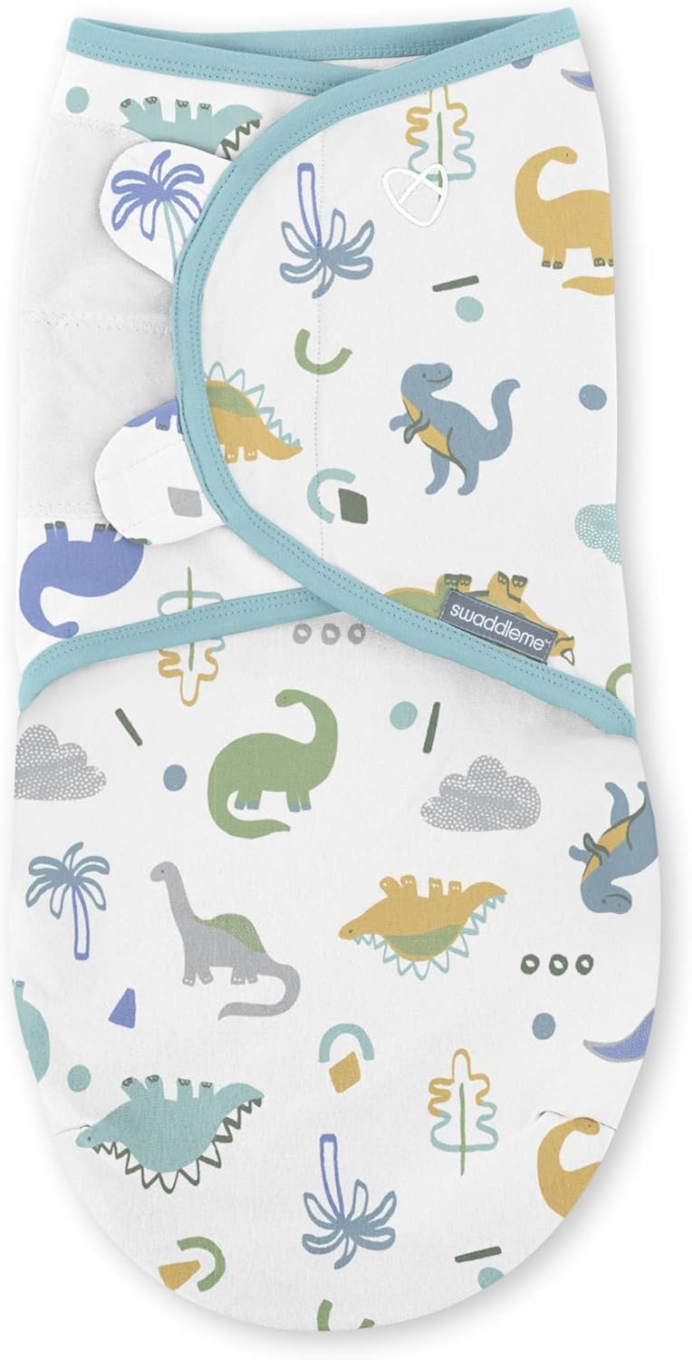 SwaddleMe by Ingenuity Baby Swaddle Blanket - 100% Cotton, Improves Sleep & Calms Reflex | 0-3 Months, 2-Pack - Tropical Dino