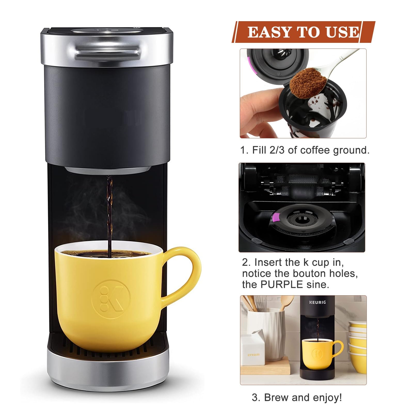 Reusable K Cups for K-Mini/K-Duo/K-Express, 2 Pack K Cup Reusable Coffee Pods for K-eurig, BPA Free Refillable Single K Cups for K-eurig 1.0 & 2.0 Series