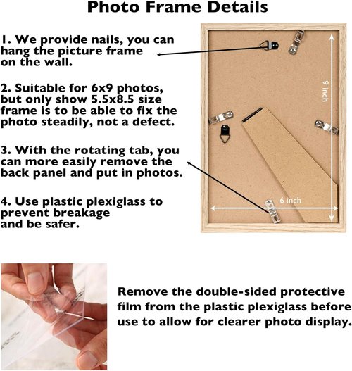 JCJMY 6x9 Picture Frame - Versatile Wall & Tabletop Display | Shatter-Resistant Plexiglass, Natural Finish