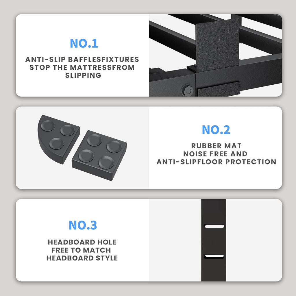 VIPSHOW 20-Inch Heavy Duty Metal Queen Bed Frame - Noise-Free, Easy Assembly, No Box Spring Needed