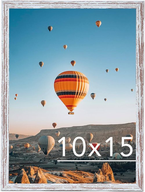 JCJMY 10x15 Picture Frame - Rustic White Wall Hanging Frame with Shatter-Resistant Plexiglass