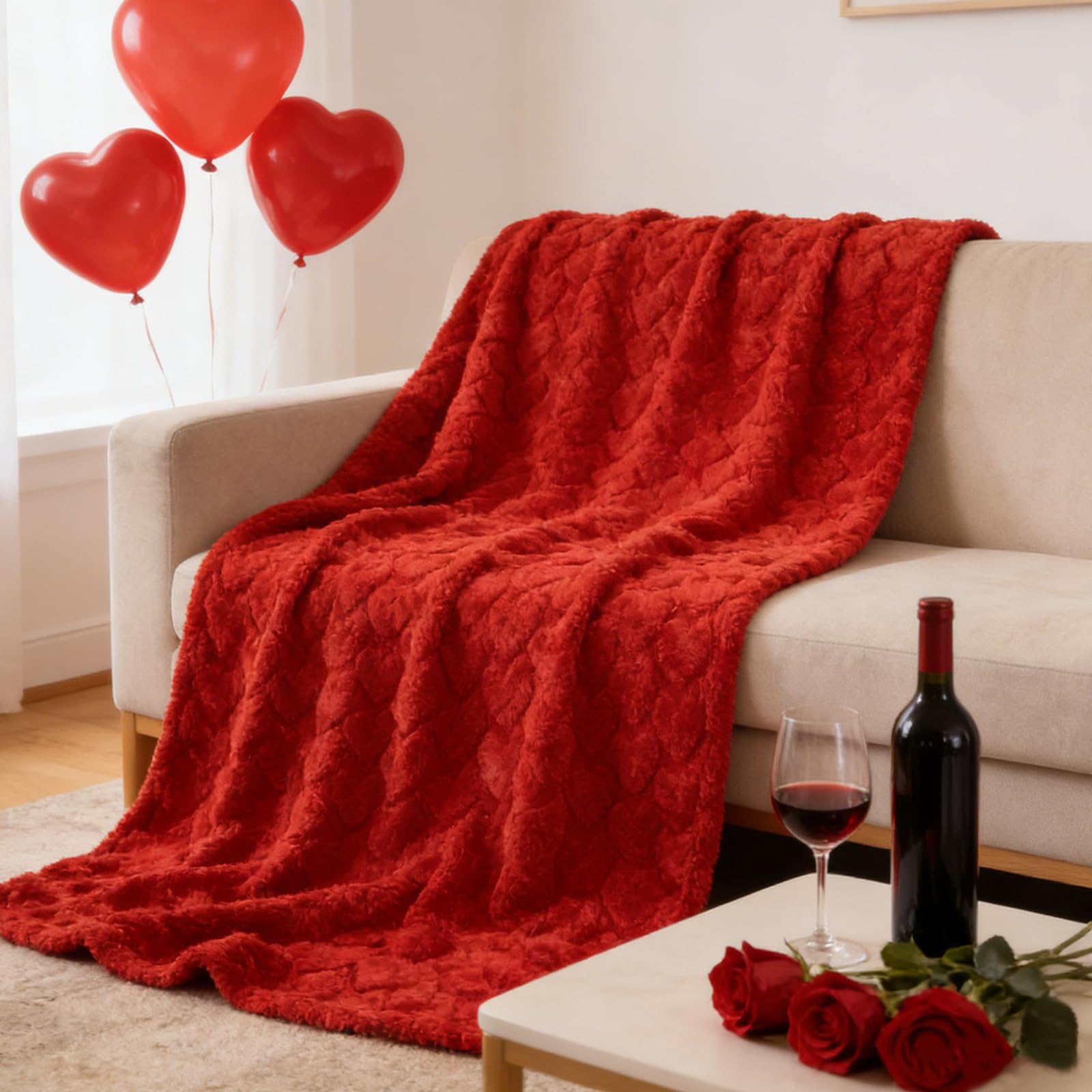Red Heart Throws Blanket for Women Valentines Day Blankets Red Love Heart Blanket Soft Warm Fuzzy Fleece Blanket Thoughtful Valentines Day Gifts for Her Wife Girlfriend Mom, 60 x 50 Inch
