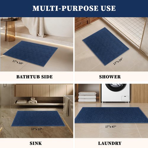 YIHOUSE Navy Blue Bathroom Rugs 17"x24", Quick Dry Non Slip Bath Rug, Absorbent Machine Washable Thin Bath Mat for Restroom Floor Tub Laundry Room Home Decor