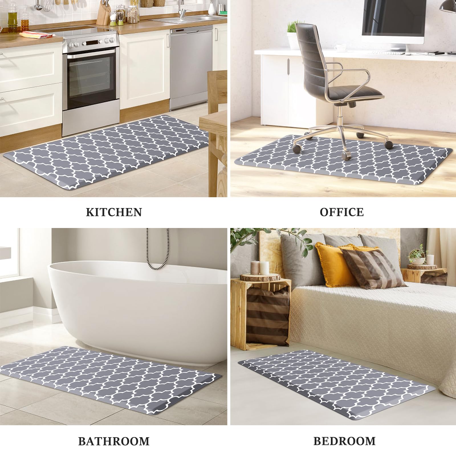 WISELIFE Anti Fatigue Floor Mat - 4/5 Inch Thick Kitchen Mat Non Slip Waterproof Heavy Duty Ergonomic Comfort Mat Durable for Home, Office, Sink, Laundry,(22" x 54", Grey)
