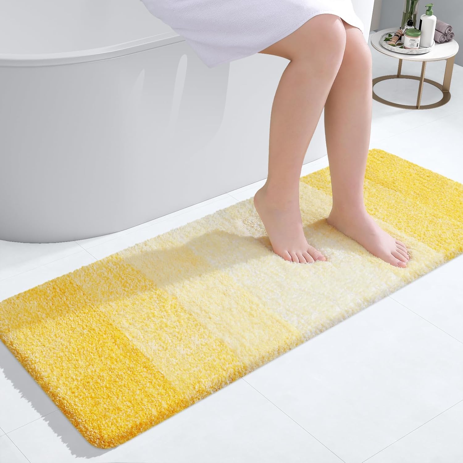 OLANLY Bathroom Runner Rug - Extra Soft Microfiber Mat | Quick Dry, Washable, 47x17 Inches, Yellow