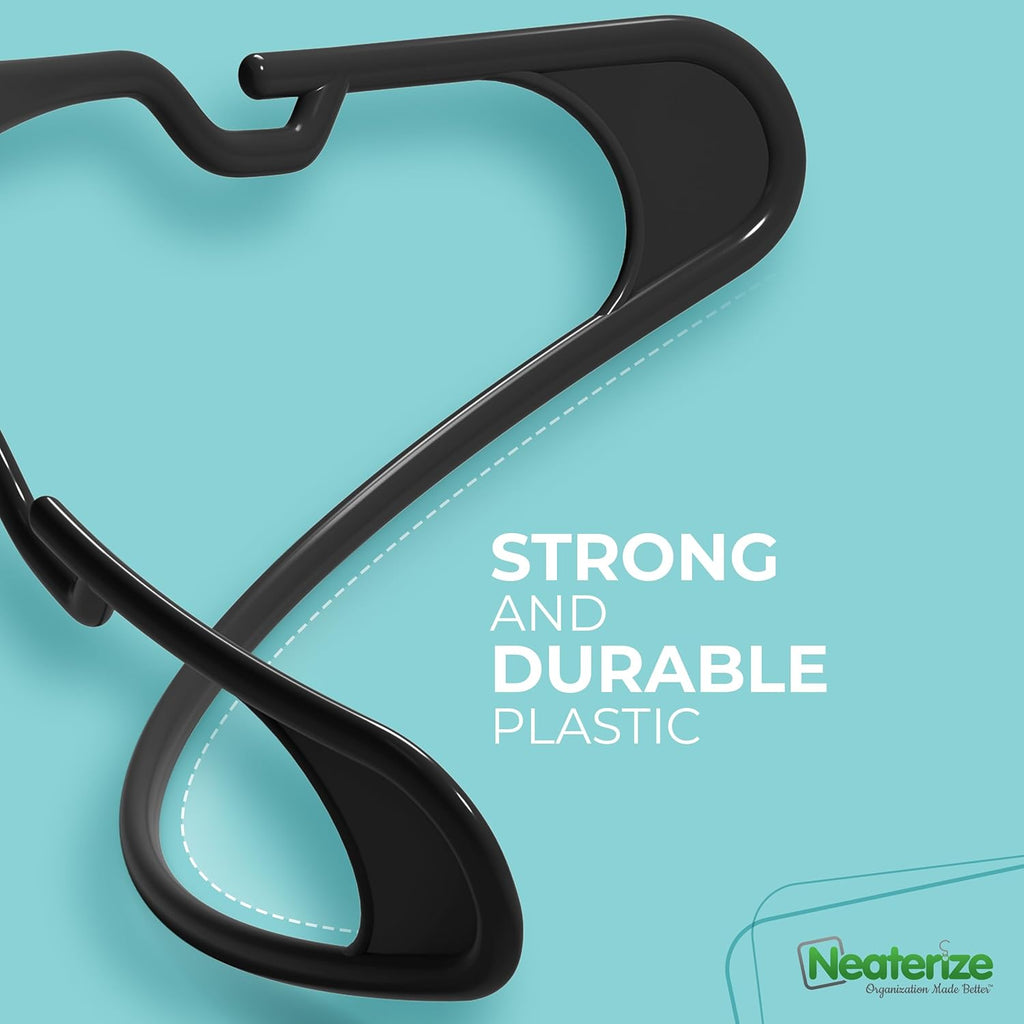 Neaterize Clothes Hangers - Space-Saving Plastic Hangers for Adults | 50-Pack in Black