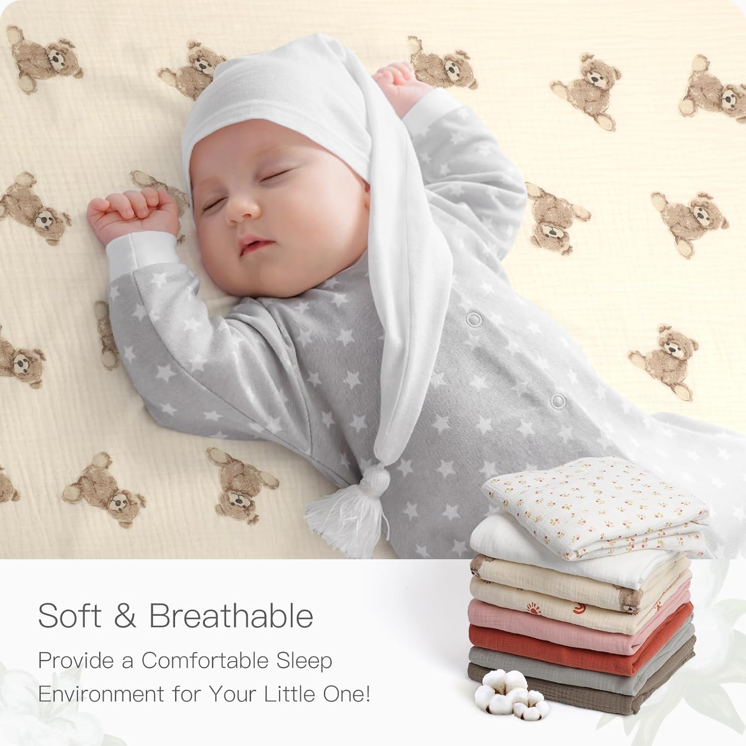 Skiennix 100% Organic Cotton Muslin Crib Sheets - Soft & Stylish 2-Pack for Standard Cribs (52x28 Inches)