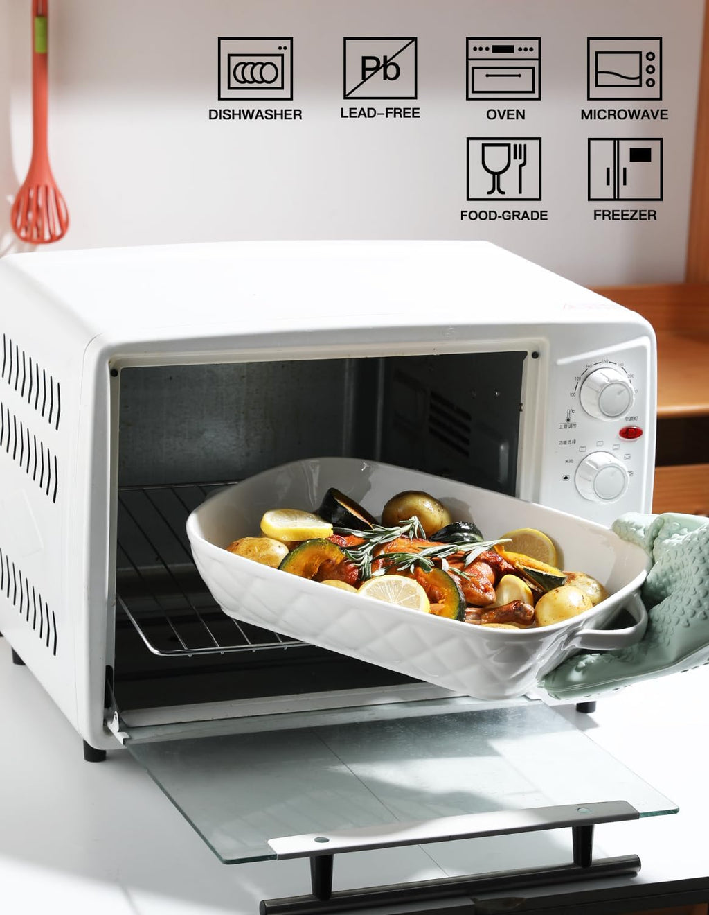 Sweejar Casserole Dishes - Set of 3 Ceramic Bakeware for Oven Cooking | Rectangular 12.2x9.2x2.5 Inches (White)