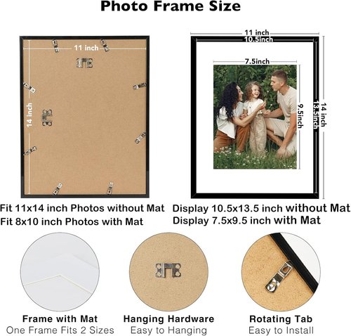 JCJMY 11x14 Picture Frames Set - 10 Black Gallery Frames for 8x10 Photos with Mats | Wall Decor