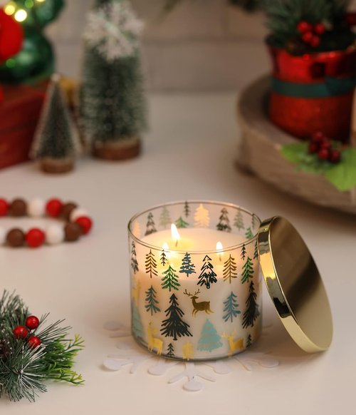 **Pine Scented Candle by Christmas | Large 14oz Winter Candle with 3 Wicks for Cozy Ambiance**