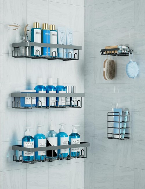 GVY Shower Caddy 5 Pack - Rustproof Adhesive Bathroom Organizer Shelves | No Drilling, Perfect for Home Decor