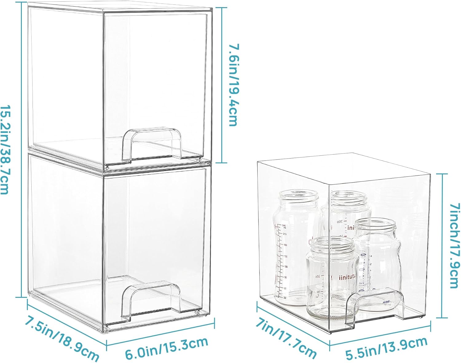 Vtopmart Clear Stackable Storage Drawers - 7.6" Plastic Organizers for Skincare & Cosmetics | 4-Pack