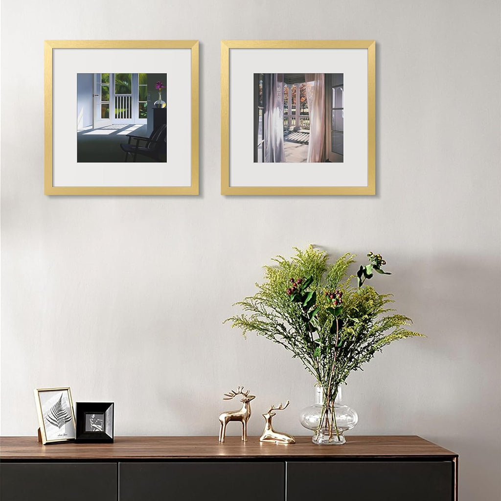 Upsimples 12x12 Picture Frame - Elegant Gold Wall Hanging Frame for 8x8 Photos with Mat