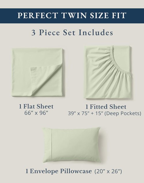 LANE LINEN Organic Cotton Twin Sheets - Soft Percale Weave, Temperature Regulating, Mineral Color