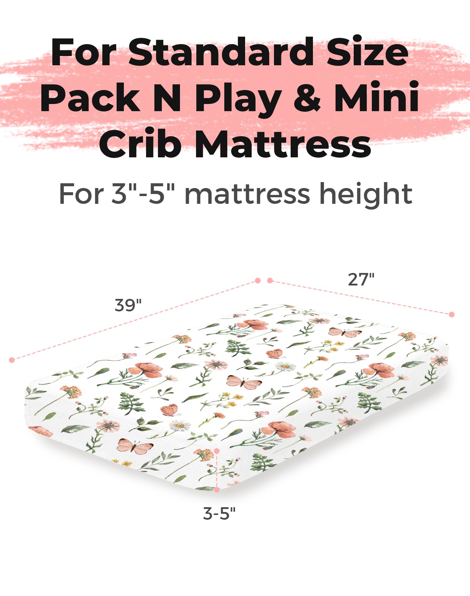 Pack and Play Sheets 2 Pack, Fitted Jersey Knit Mini Crib Sheets for Baby Boys and Girls, Compatible with Graco Pack N Play and Mini Crib Mattress (Butterfly Garden, Pack N Play/Mini Crib Sheets)