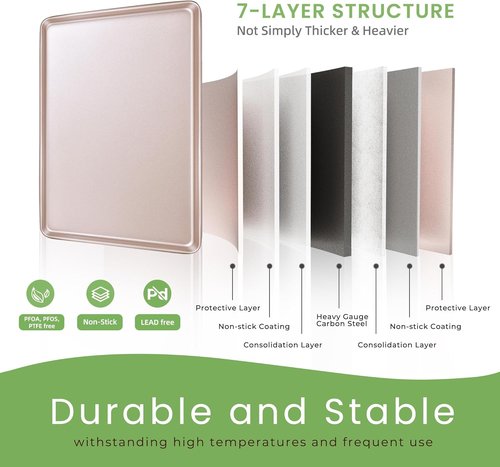 Champagne Gold 17-Inch Half Sheet Baking Pan - Durable Non-Stick Carbon Steel Cookie Sheet
