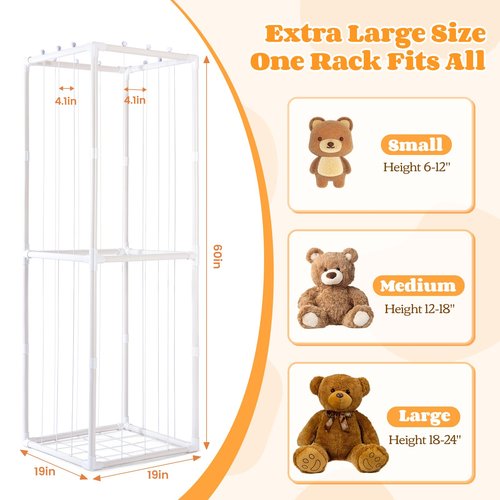 Stuffed Animal Storage,PVC Tube Zoo Stuffed Animal Holder with Elastic Band,Space Save Vertical Kids Plush Toy Organizer,Ideal for Boys Girls Nursery Playroom Kidroom Bedroom-White