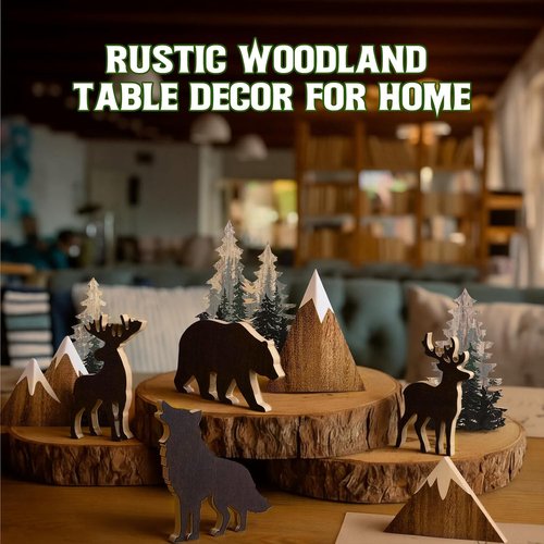 DoubleFill Wooden Forest Animals Decor - 10 Pcs Rustic Bear & Pine Tree Signs for Cabin & Home Office