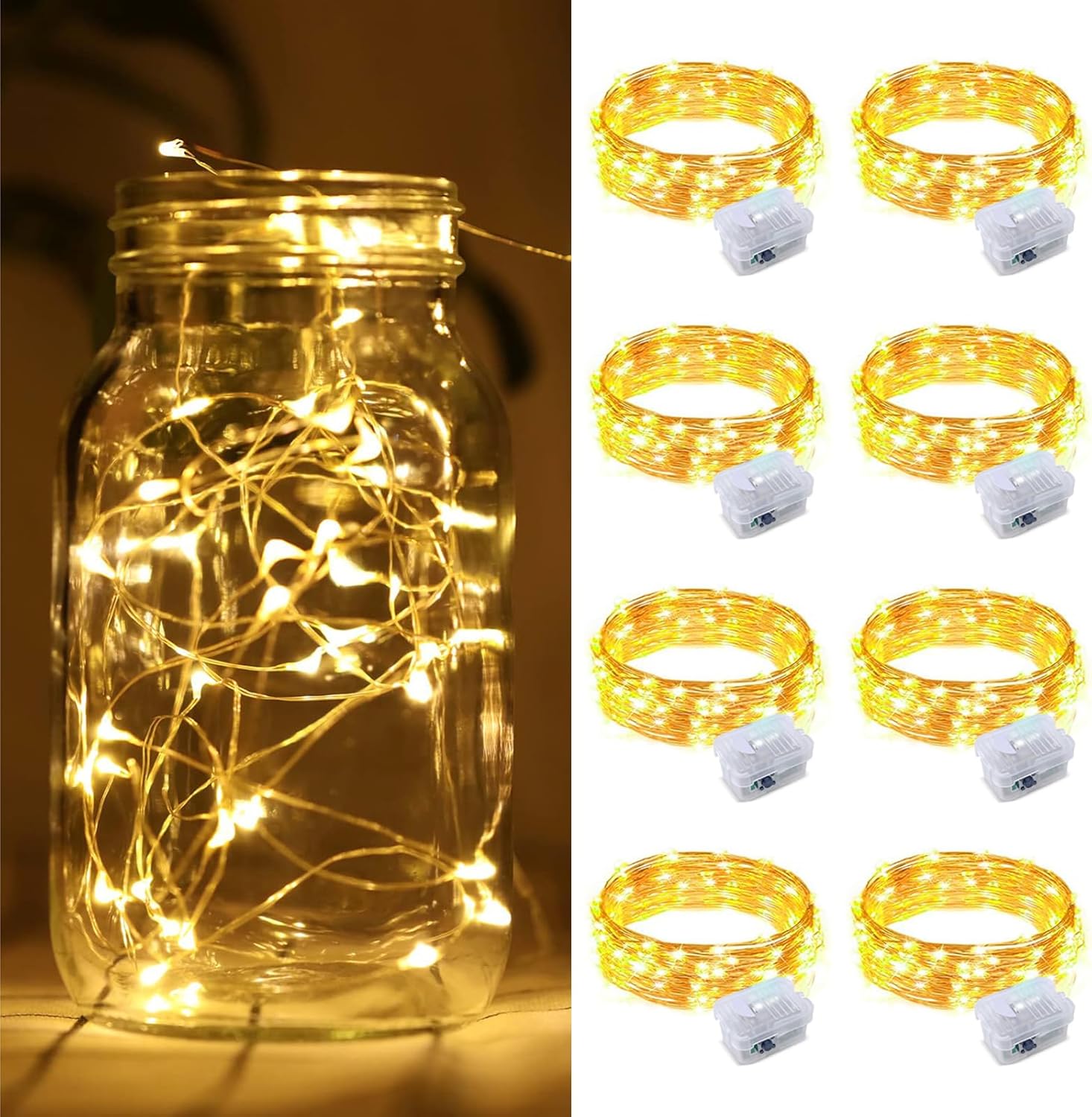 ZGWJ Fairy Lights - 8 Pack Battery Operated 7ft Mini LED String Lights | 3 Modes for DIY & Events