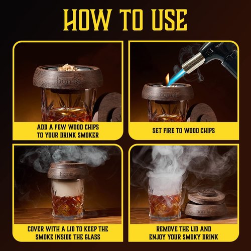 Whiskey Gift Set, 14 pcs - Whiskey Decanter + Wooden Smoker + Old Fashioned Glasses - 2 pcs, in Wooden Box with Wood Chips, Whiskey Stones 6 pcs Included - Gift for Men (Torch Not Included)