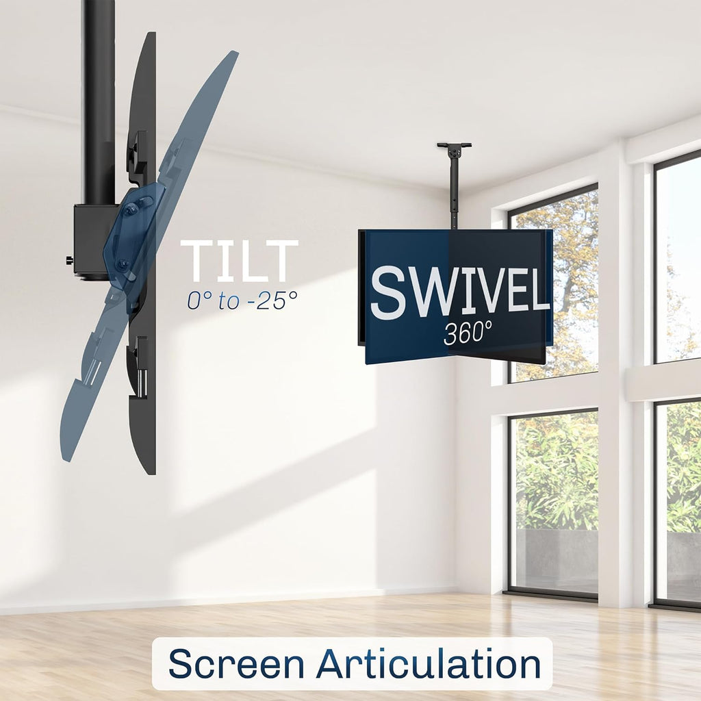 VIVO Ceiling Swivel TV Mount - Adjustable Height for 43-86 Inch Screens | Fits Pitched Roofs, Black