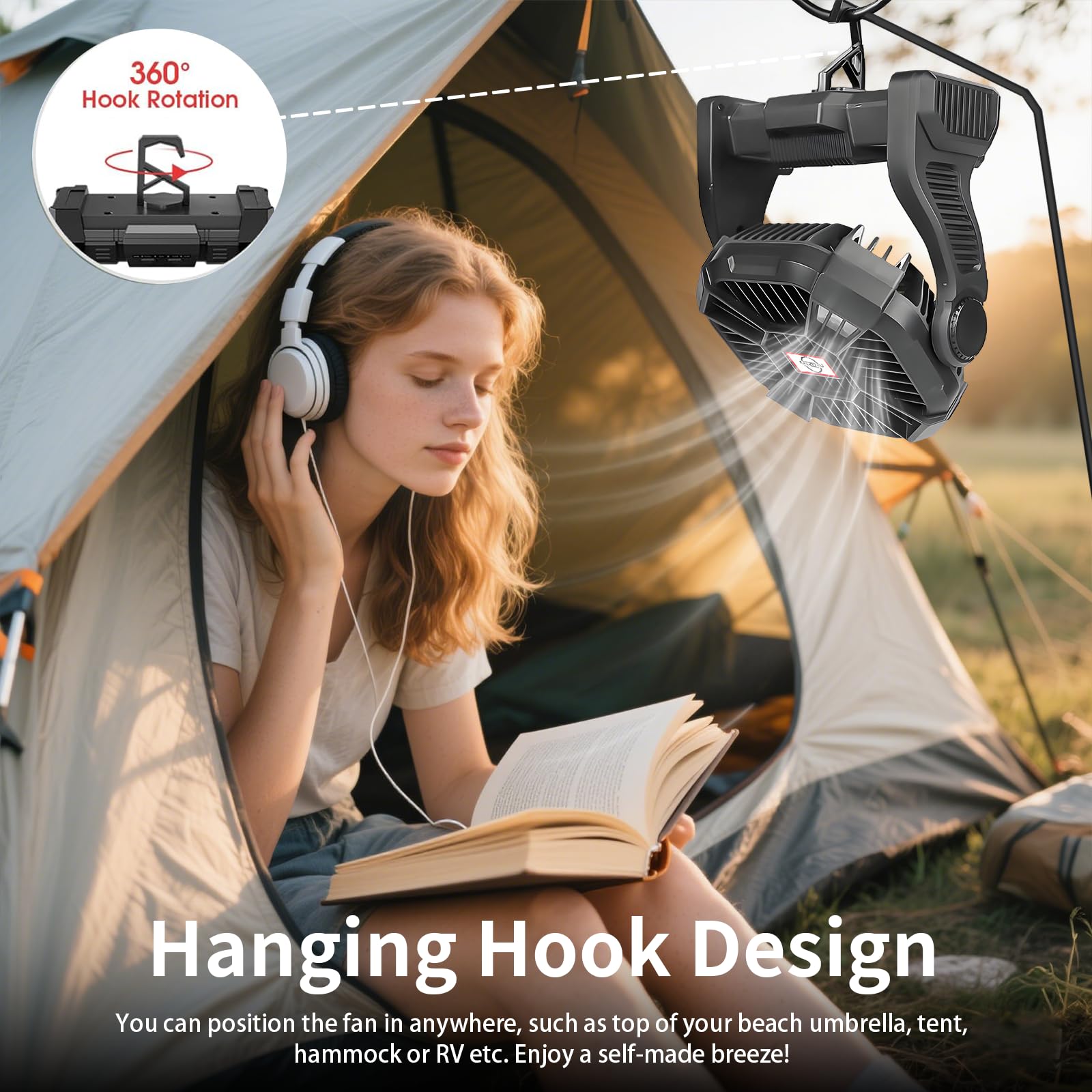 Portable Fan Rechargeable, 25400mAh Cordless Battery Powered Fan with LED Lantern, USB C Battery Operated for Travel Bedroom Home Camping Tent Office Beach Desk Fishing Table