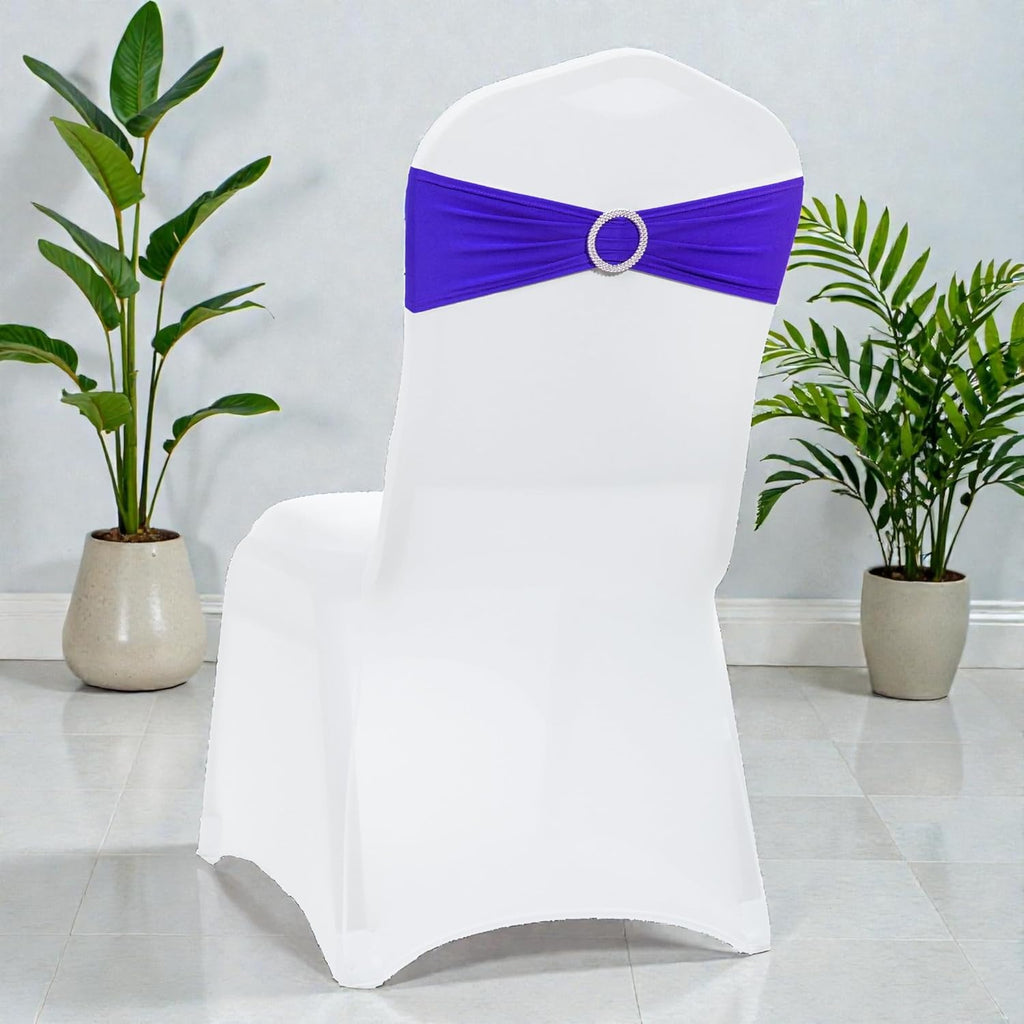 MDS Premium Stretch Chair Sashes - Pack of 25 Royal Blue Spandex Covers with Buckle Slider for Weddings & Events