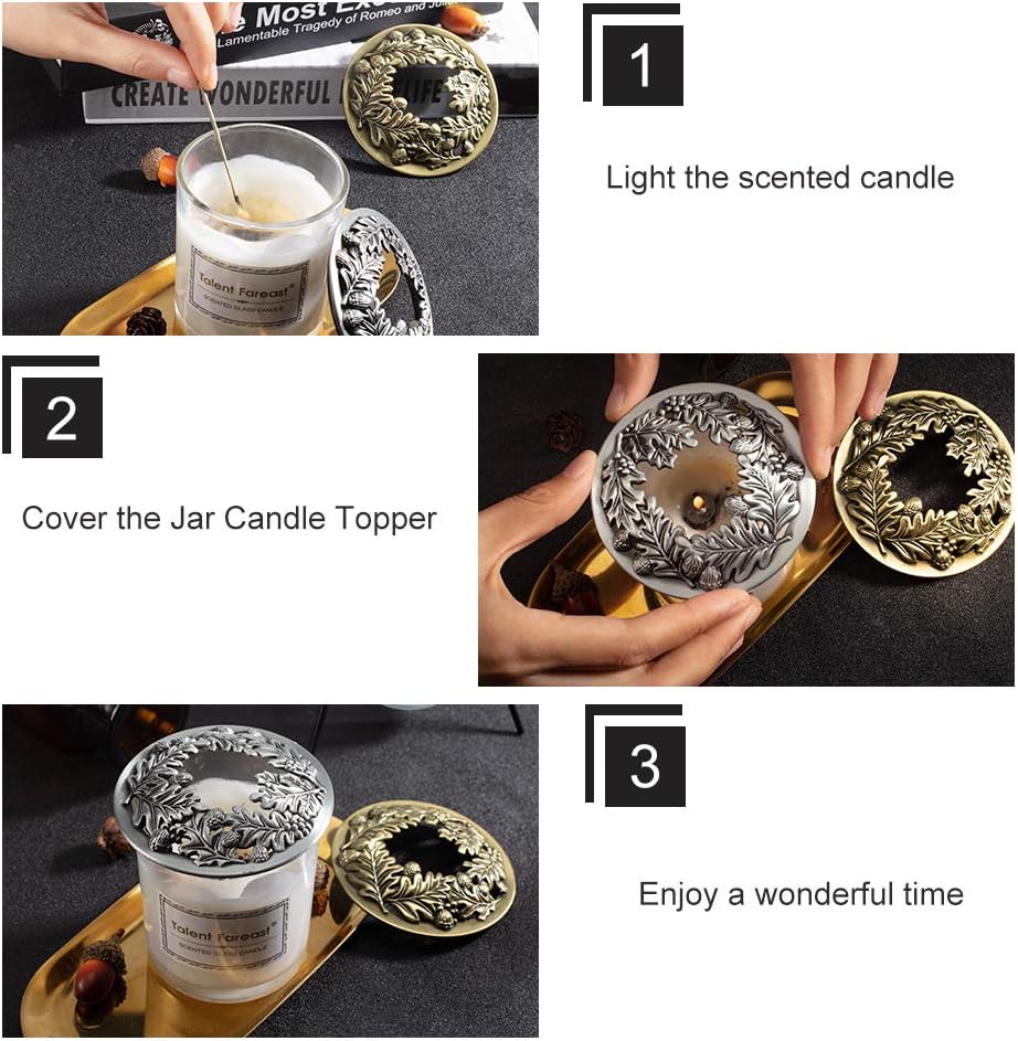 PH PandaHall Candle Topper Set - Leaf Pine Design for Even Melting | 3.19 in Diameter (Antique Bronze & Silver)
