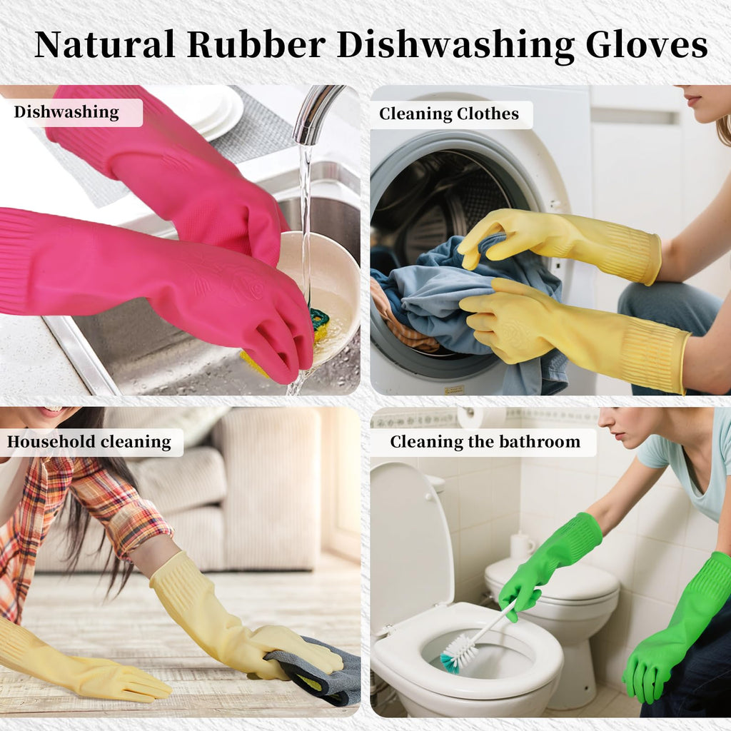 ccebwyny Rubber Gloves for Cleaning – 3 Pairs Reusable Gloves for Dishwashing, Kitchen and Household Tasks, 15-Inch Long (Regular Style, Large (Fits Medium Hands))