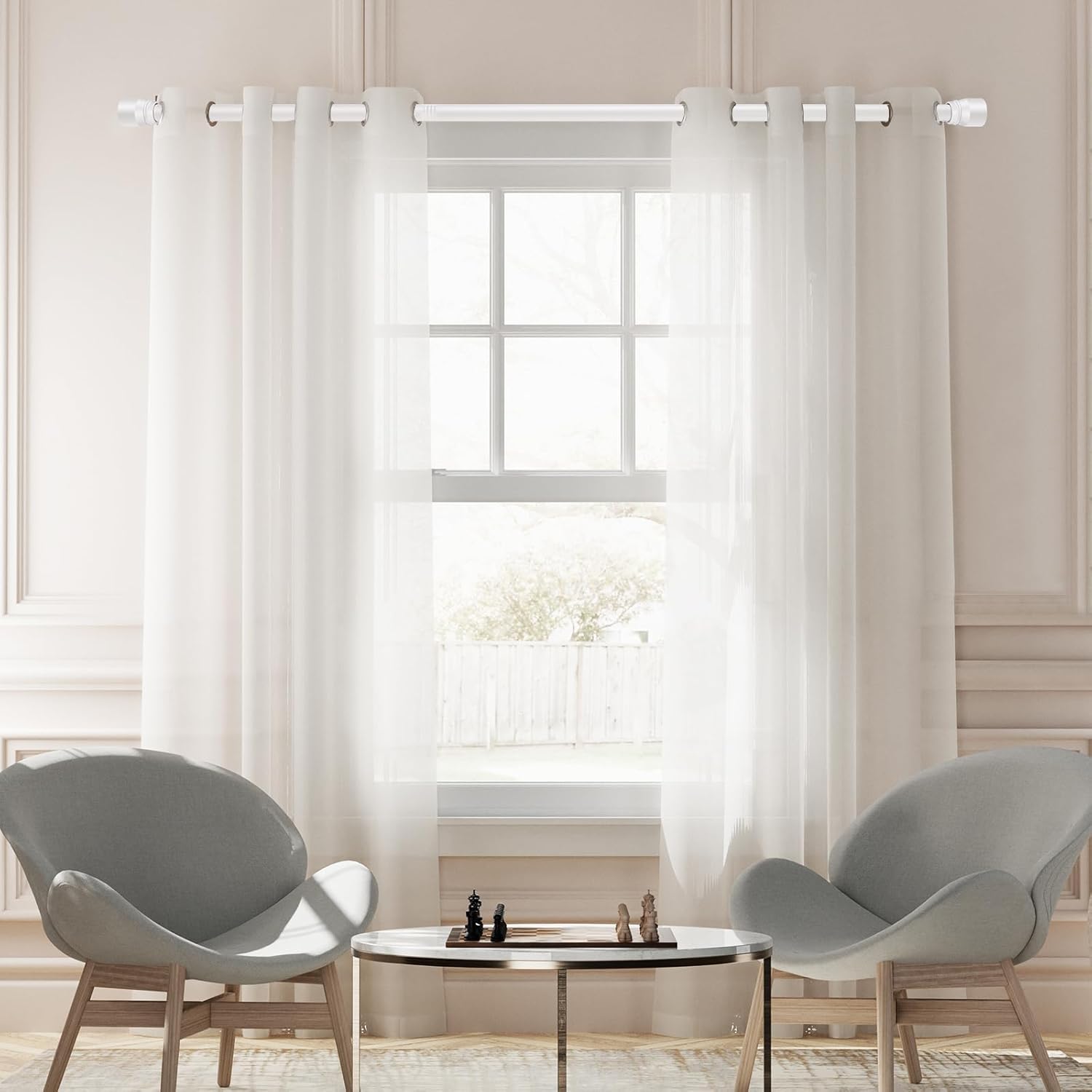 Skiennix 1” Diameter Adjustable Curtain Rods - Heavy Duty 30-60 Inch, Matte White, 2 Pack for 30-54 Inch Windows