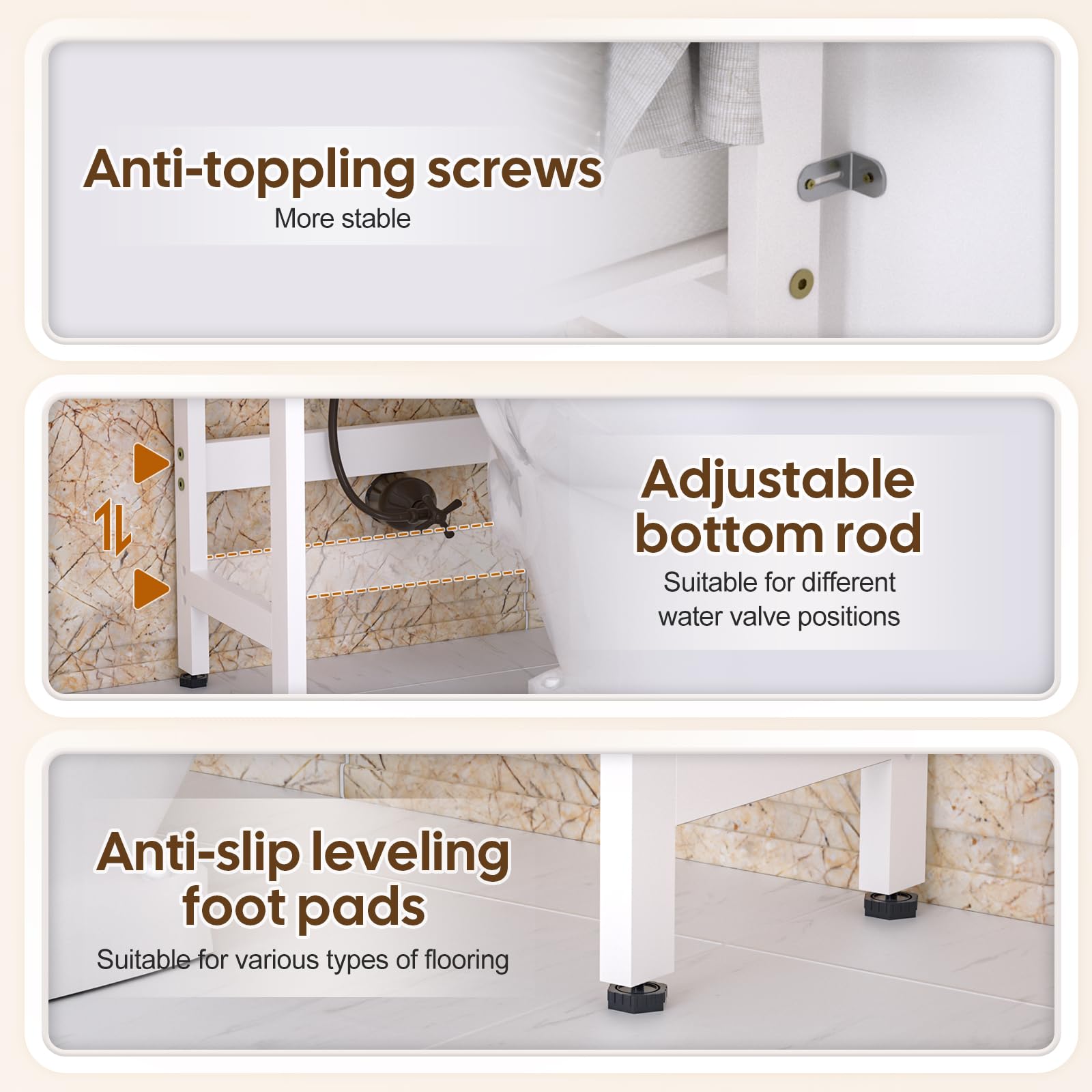 Cozivolife Over The Toilet Storage: 4-Tier Bamboo Organizer Rack with 2 Baskets & Paper Holder & 4 Hooks & Waterproof Feet Pad, Adjustable Freestanding Shelf for Bathroom (White)