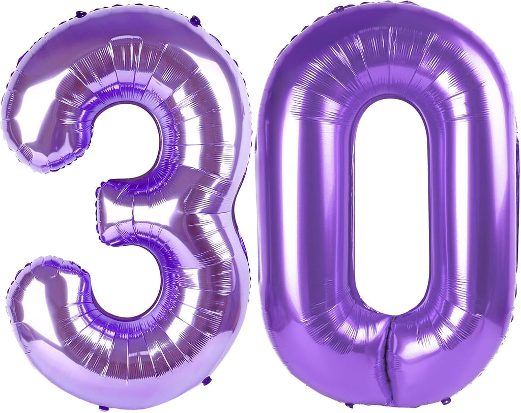 Purple Number 30 Balloon - 40 Inch Giant Foil Decoration for 30th Birthday Party Supplies