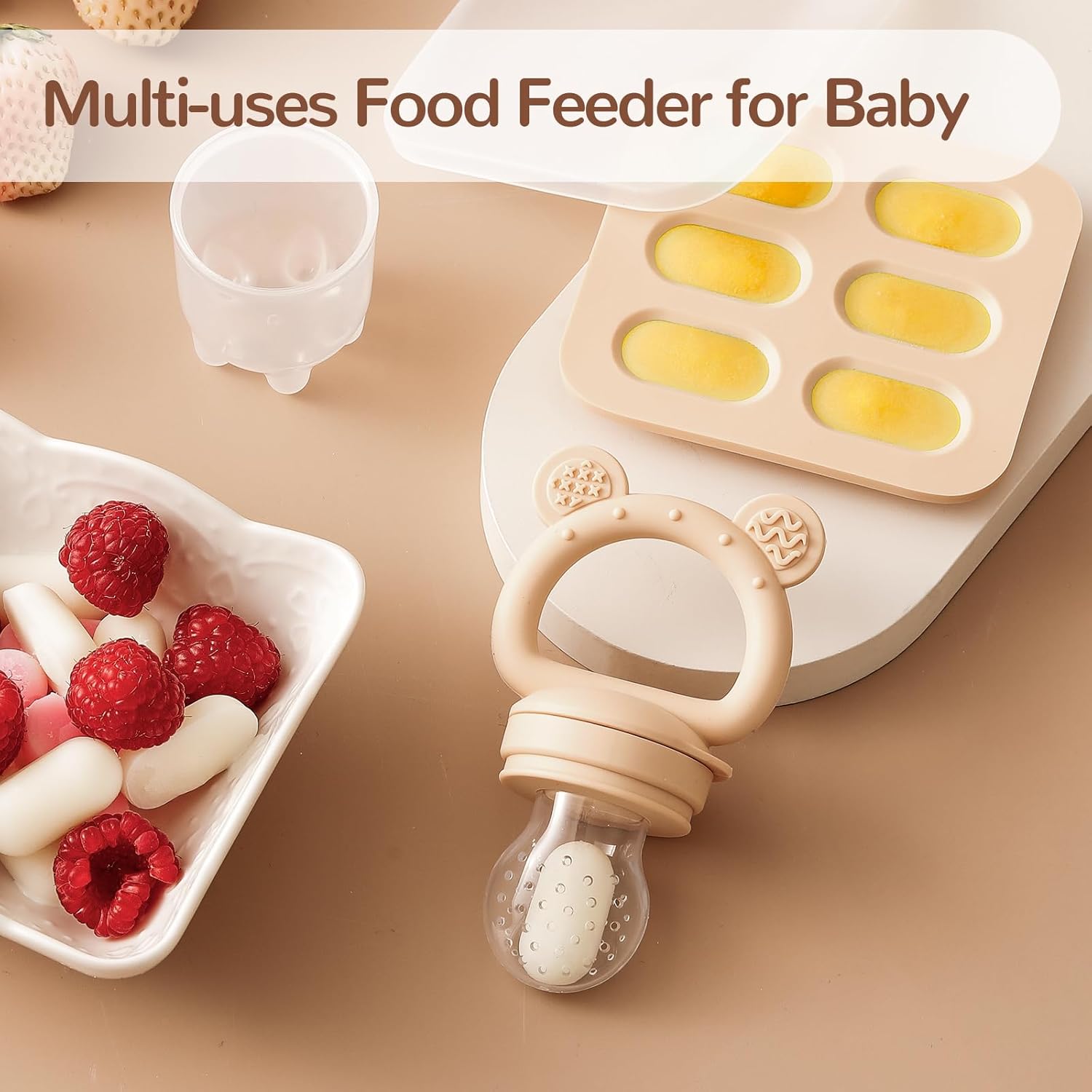 Skiennix 2 Pack Silicone Baby Fruit Feeder - Mini Freezer Tray & Breastmilk Popsicle Molds for Teething Relief | Safe Infant Self-Feeding