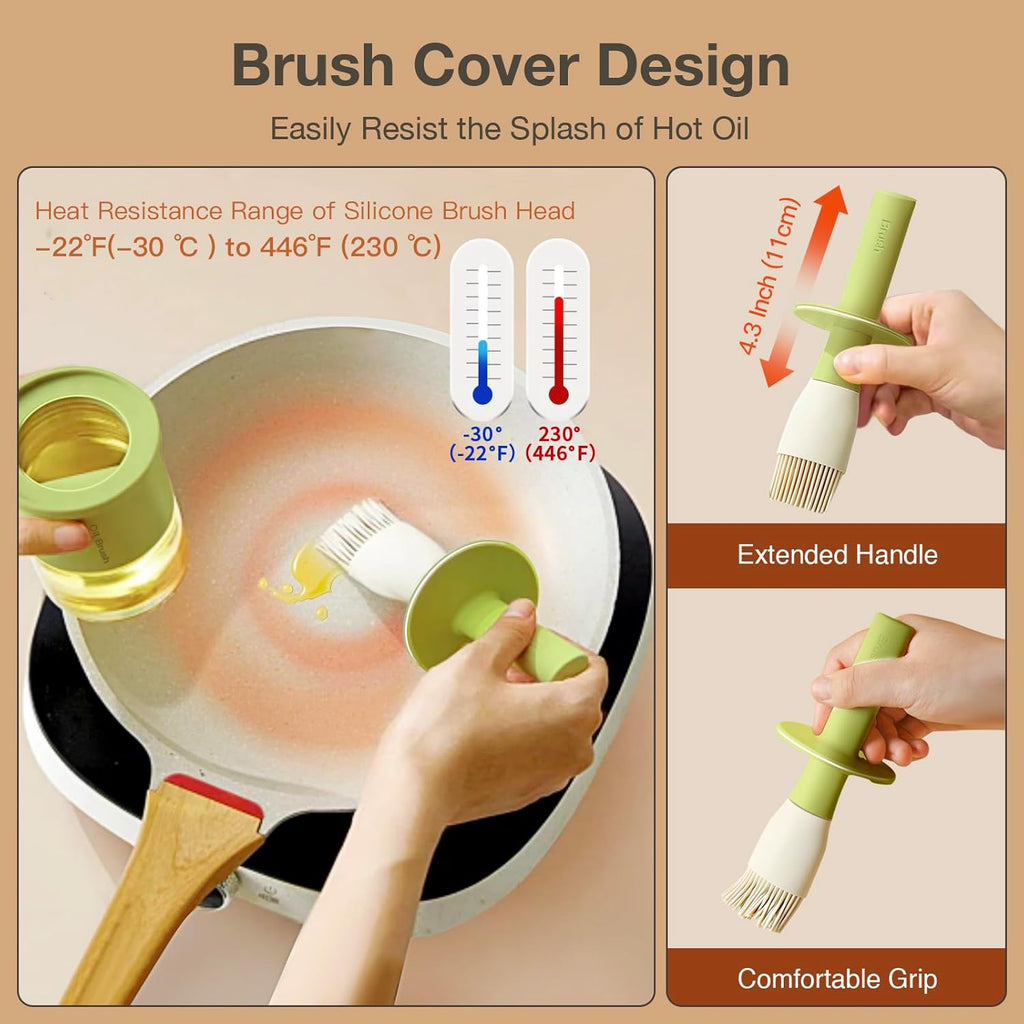 YARRAMATE Oil Dispenser with Brush - 300ml Glass Bottle & Silicone Basting Brush for Cooking | Green