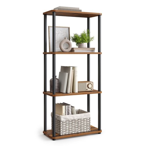 VASAGLE Superfast Toolless Assembly, 4-Tier Shelf for Living Room, Standing Shelf, Bookshelf, Bedroom, Kitchen, 9.4 x 15 x 41.3 Inches, Rustic Brown and Ink Black ULLS152K01